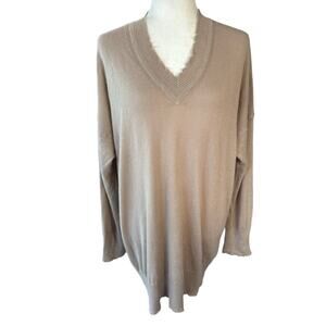 Prive 45 Cashmere? V Neck Sweater Large Tan Thrashed Designer Luxury Grunge Cozy